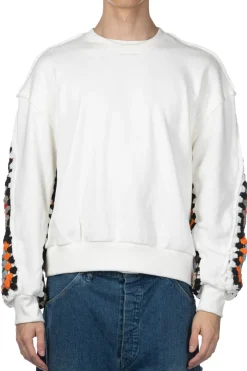 Discount DISCOVERED Crochet Sleeve Sweatshirt - White