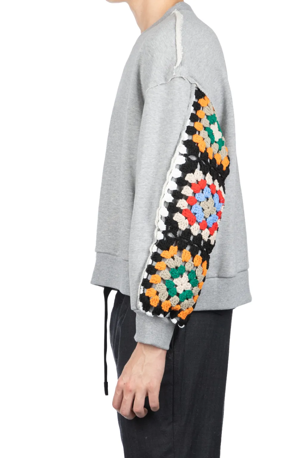 Hot DISCOVERED Crochet Sleeve Sweatshirt - Grey