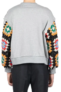 Hot DISCOVERED Crochet Sleeve Sweatshirt - Grey