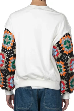 Discount DISCOVERED Crochet Sleeve Sweatshirt - White