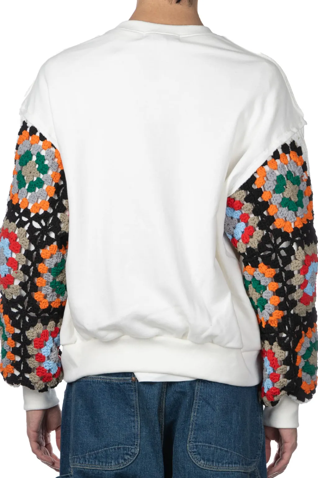 Discount DISCOVERED Crochet Sleeve Sweatshirt - White