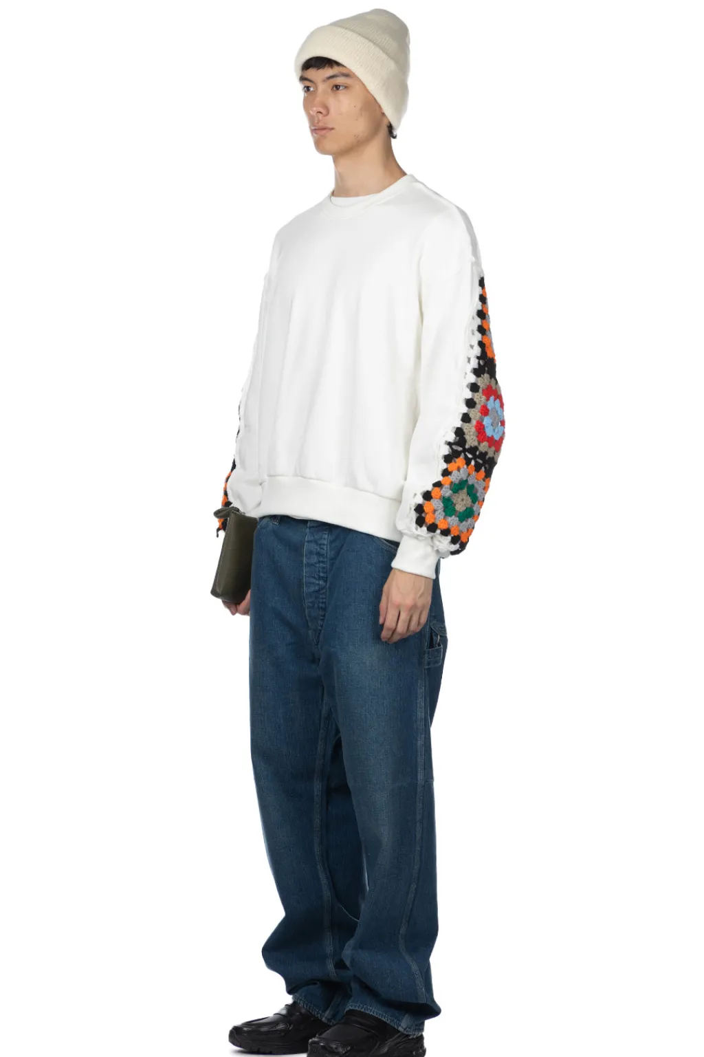 Discount DISCOVERED Crochet Sleeve Sweatshirt - White