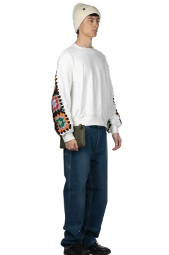 Discount DISCOVERED Crochet Sleeve Sweatshirt - White