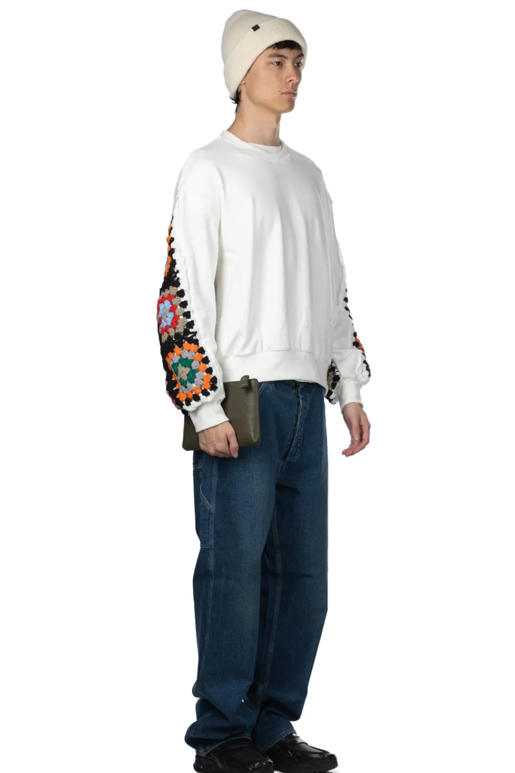 Discount DISCOVERED Crochet Sleeve Sweatshirt - White