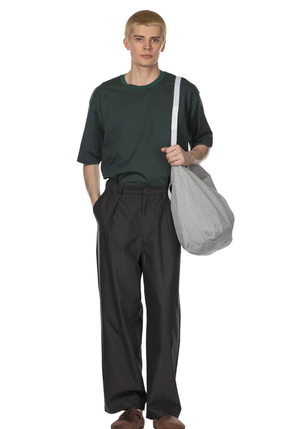Fashion Still by Hand Cupro Mixed Straight Pants - Charcoal