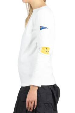 Outlet Kapital 16/- Densed Jersey Elbow-Rip Boatneck Long Sleeve T - White