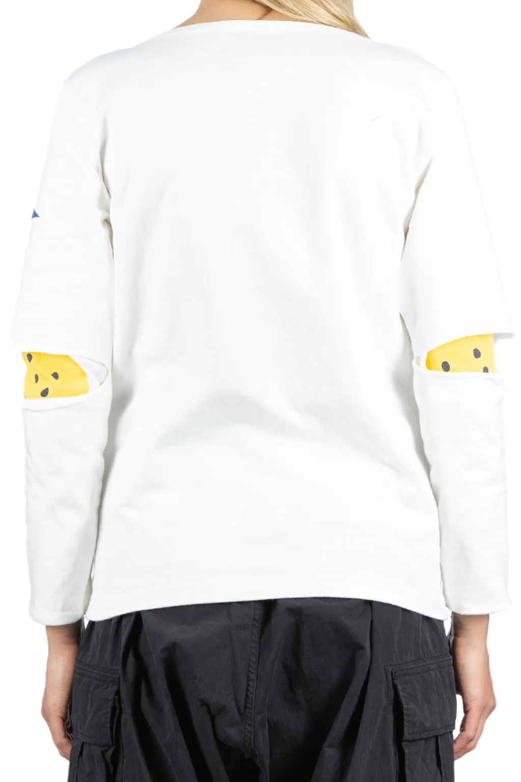 Outlet Kapital 16/- Densed Jersey Elbow-Rip Boatneck Long Sleeve T - White