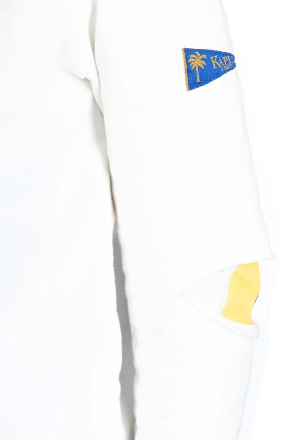 Outlet Kapital 16/- Densed Jersey Elbow-Rip Boatneck Long Sleeve T - White