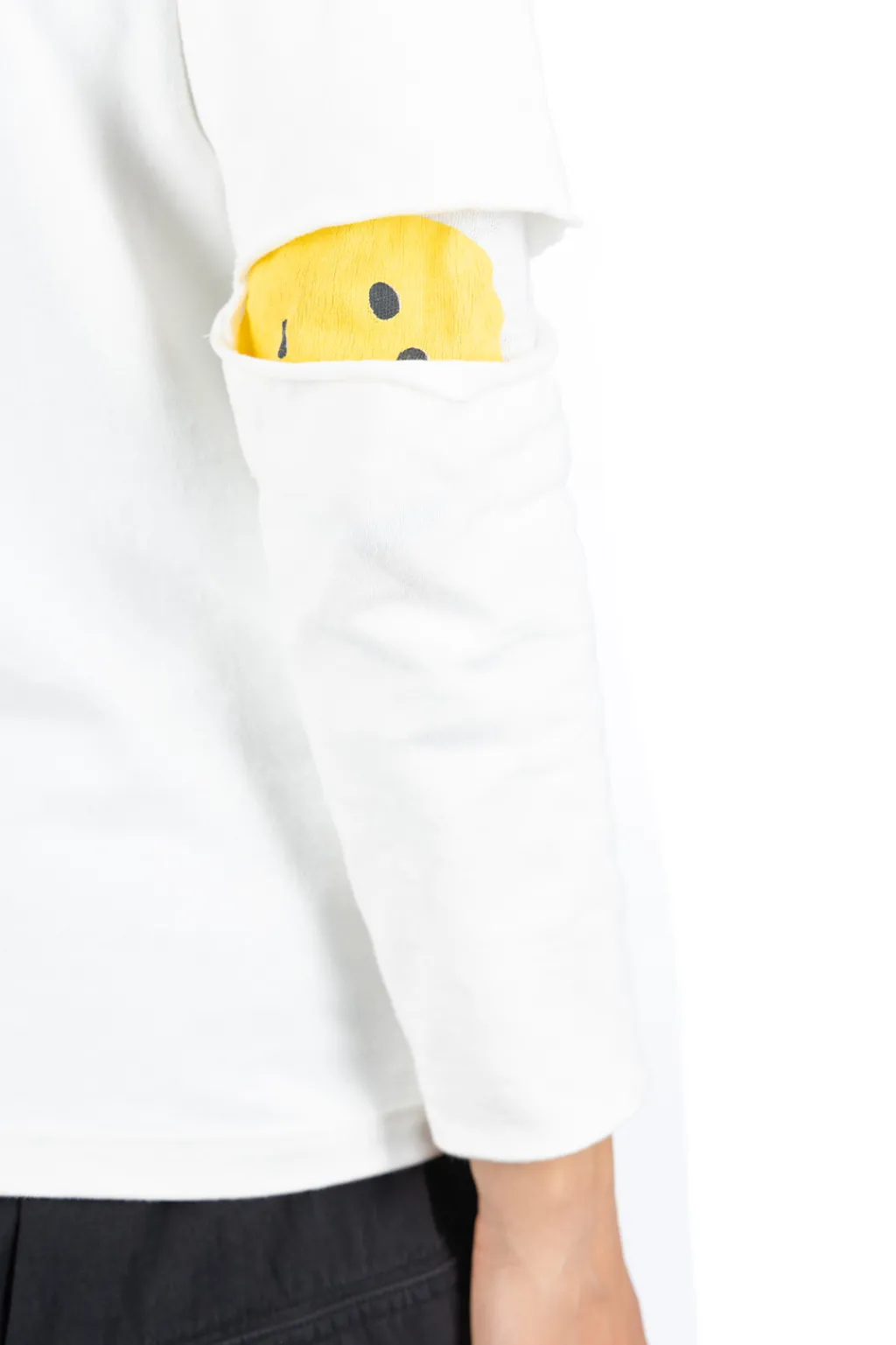 Outlet Kapital 16/- Densed Jersey Elbow-Rip Boatneck Long Sleeve T - White