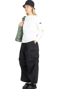 Outlet Kapital 16/- Densed Jersey Elbow-Rip Boatneck Long Sleeve T - White