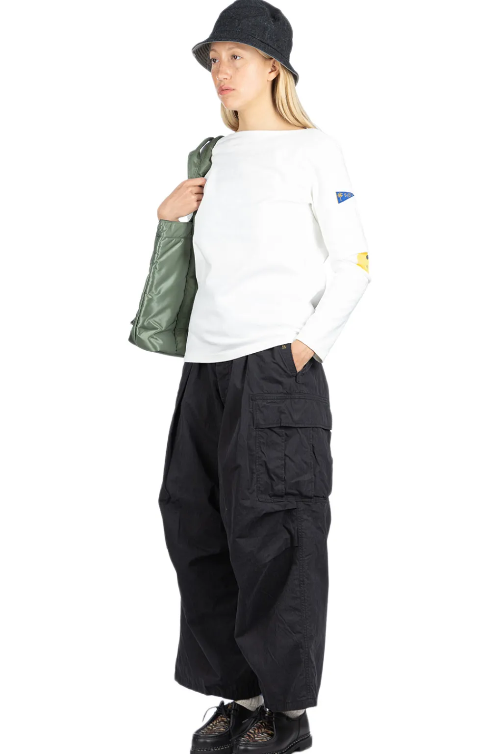 Outlet Kapital 16/- Densed Jersey Elbow-Rip Boatneck Long Sleeve T - White