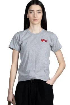 Clearance Comme Des Garcons Play Double Heart T-Shirt - Grey