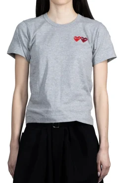 Clearance Comme Des Garcons Play Double Heart T-Shirt - Grey