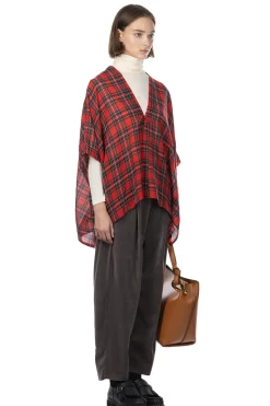 Fashion Nachukara DOVERS: Wool Gauze Poncho - Red