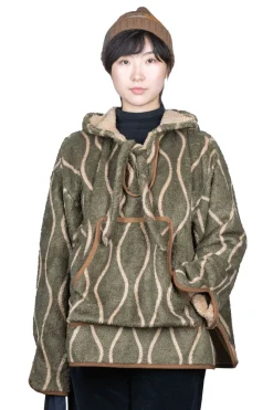 Clearance Kapital Drunk Stripe Fleece BAJA Parka - Khaki
