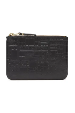 Outlet Comme Des Garcons Wallets Embossed Logotype Leather Pouch - Black