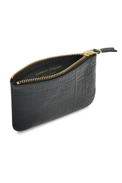 Outlet Comme Des Garcons Wallets Embossed Logotype Leather Pouch - Black