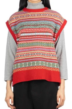 Outlet NARU Fair Isle Cocoon Vest - Red