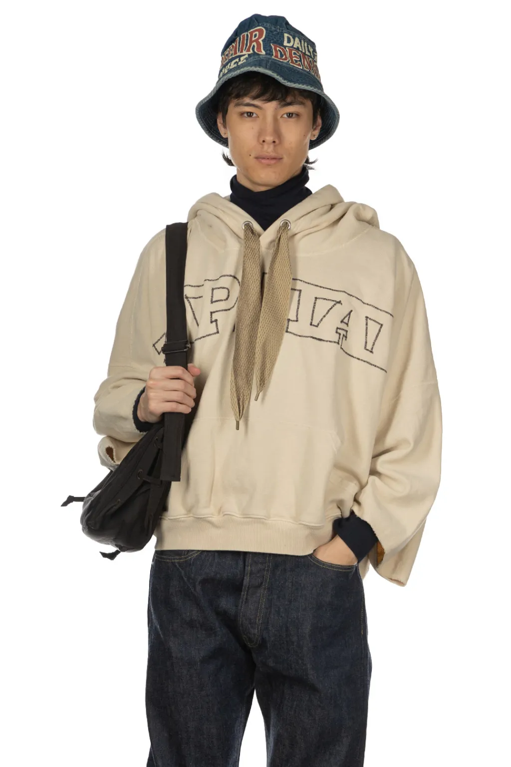 Hot Kapital Fleece Knit DEVIL Hoodie ( Embroidery) - Natural