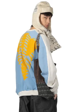 Clearance Kapital Fleece Knit 2Tones Remake BIG SWT (BONE) - Natural x Saxe Blue