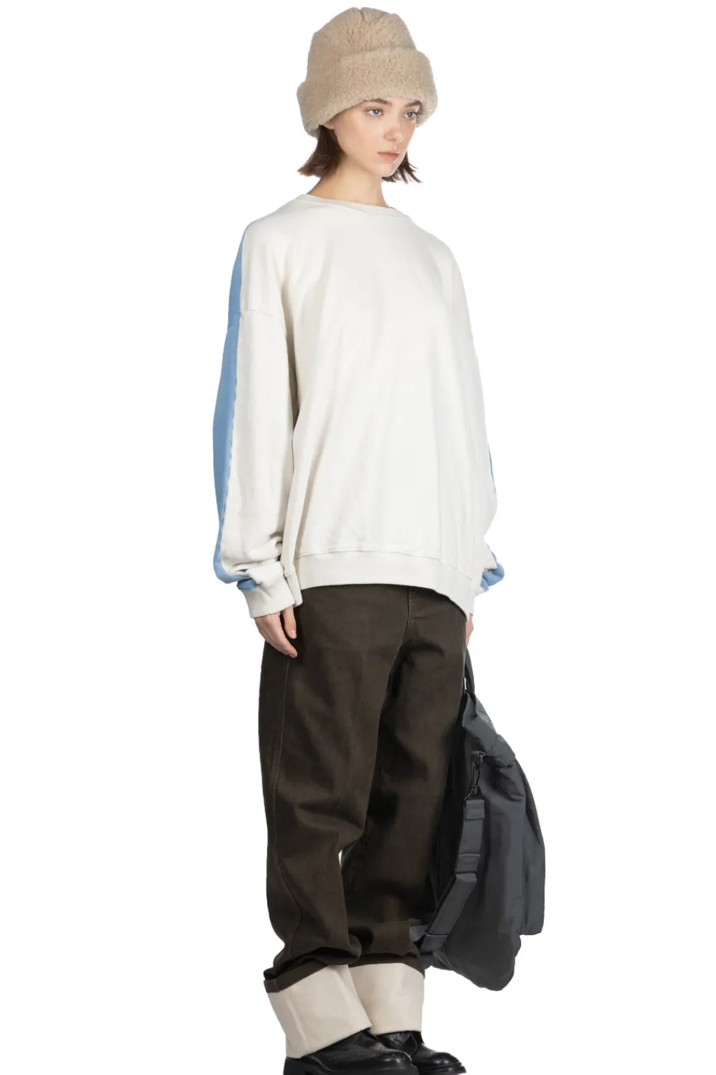 Best Kapital Fleece Knit 2Tones Remake BIG SWT (BONE) - Natural x Saxe Blue