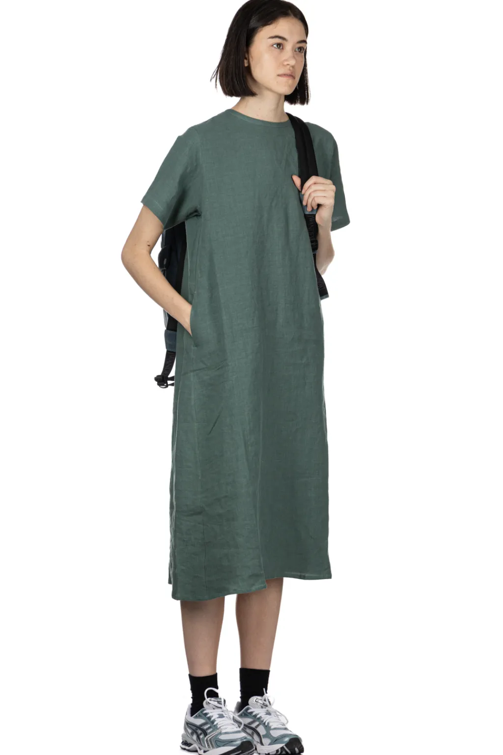 Hot Nachukara French Linen A-Line Dress - Green