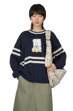 Outlet Kapital 5G Cotton Knit Peckish Rainbowy Ivy Crew Sweater - Navy