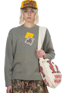 Best Kapital 5G Cotton Knit PECKISH RAINBOWY Crew Sweater - Grey