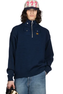 Best Kapital 8G Cotton Wool NICKLE 4 Half ZIP Sweater - Navy