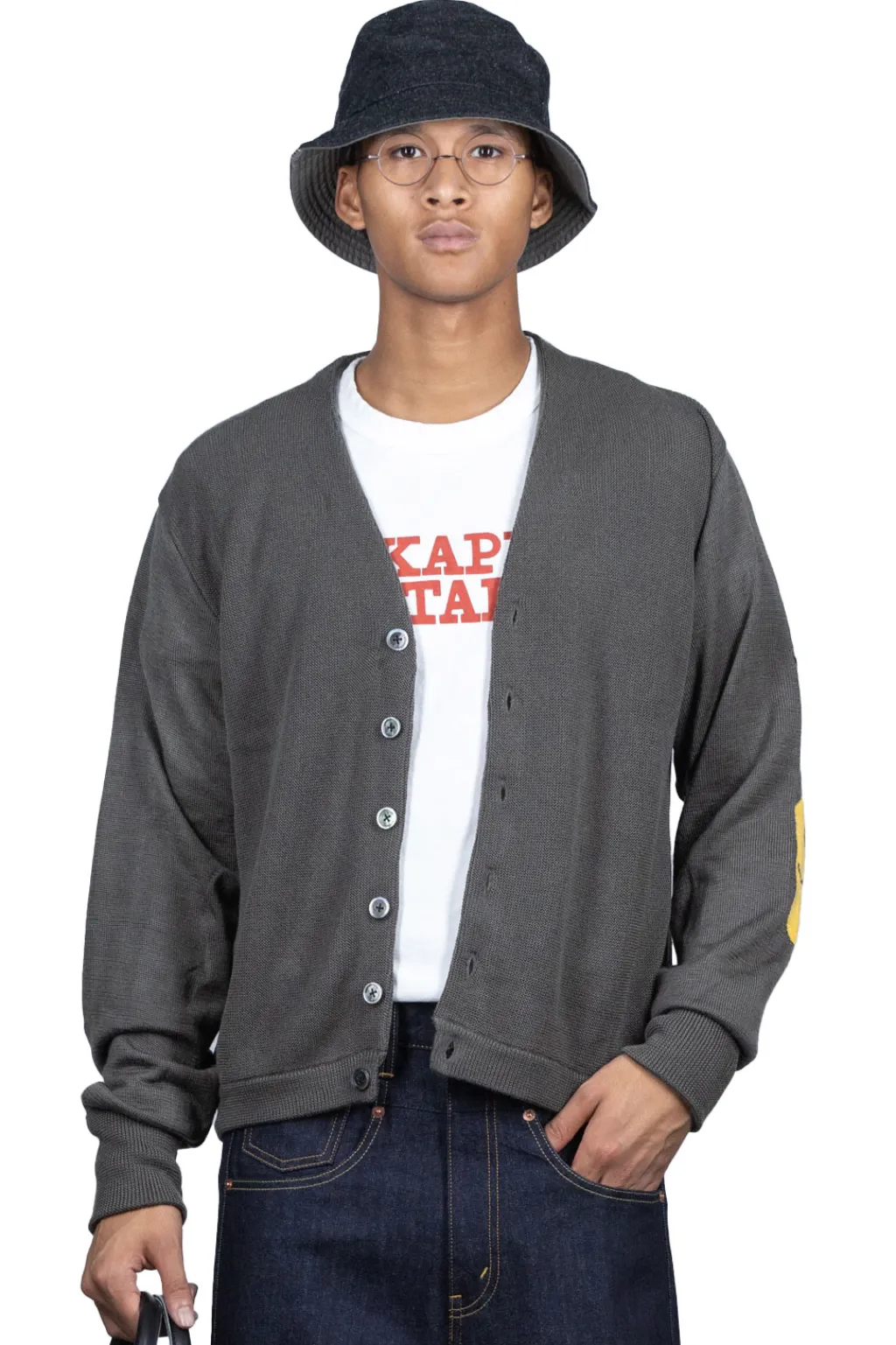 Fashion Kapital 10G ECO Knit Elbow CONEYBOWY Short Cardigan - Grey