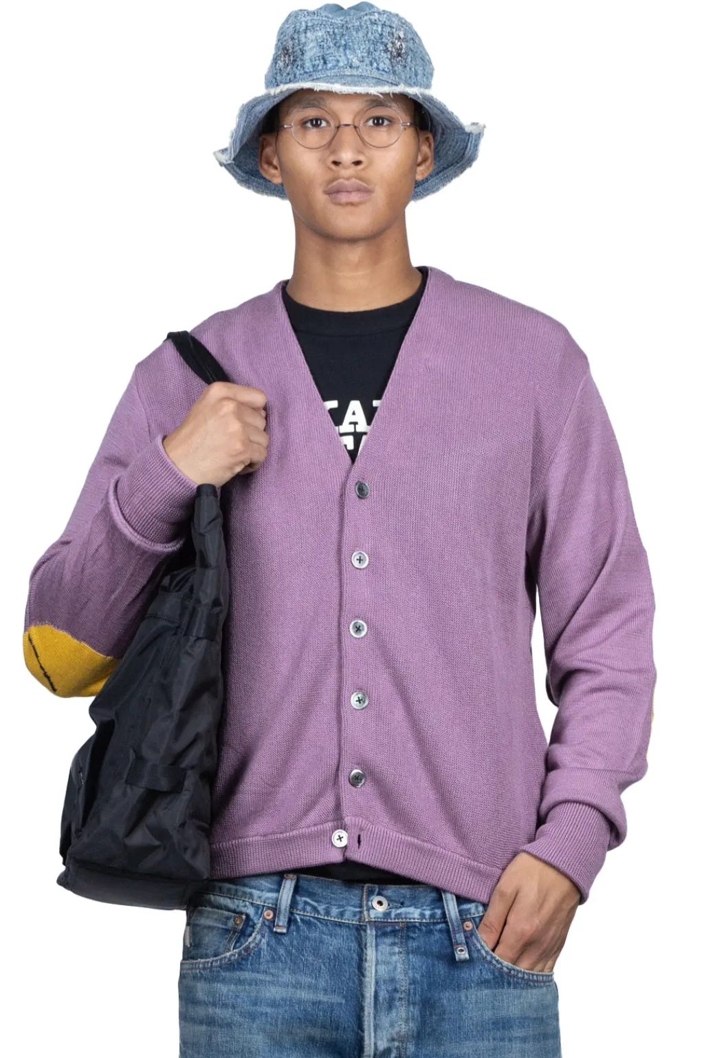 Best Kapital 10G ECO Knit Elbow CONEYBOWY Short Cardigan - Pink x Purple