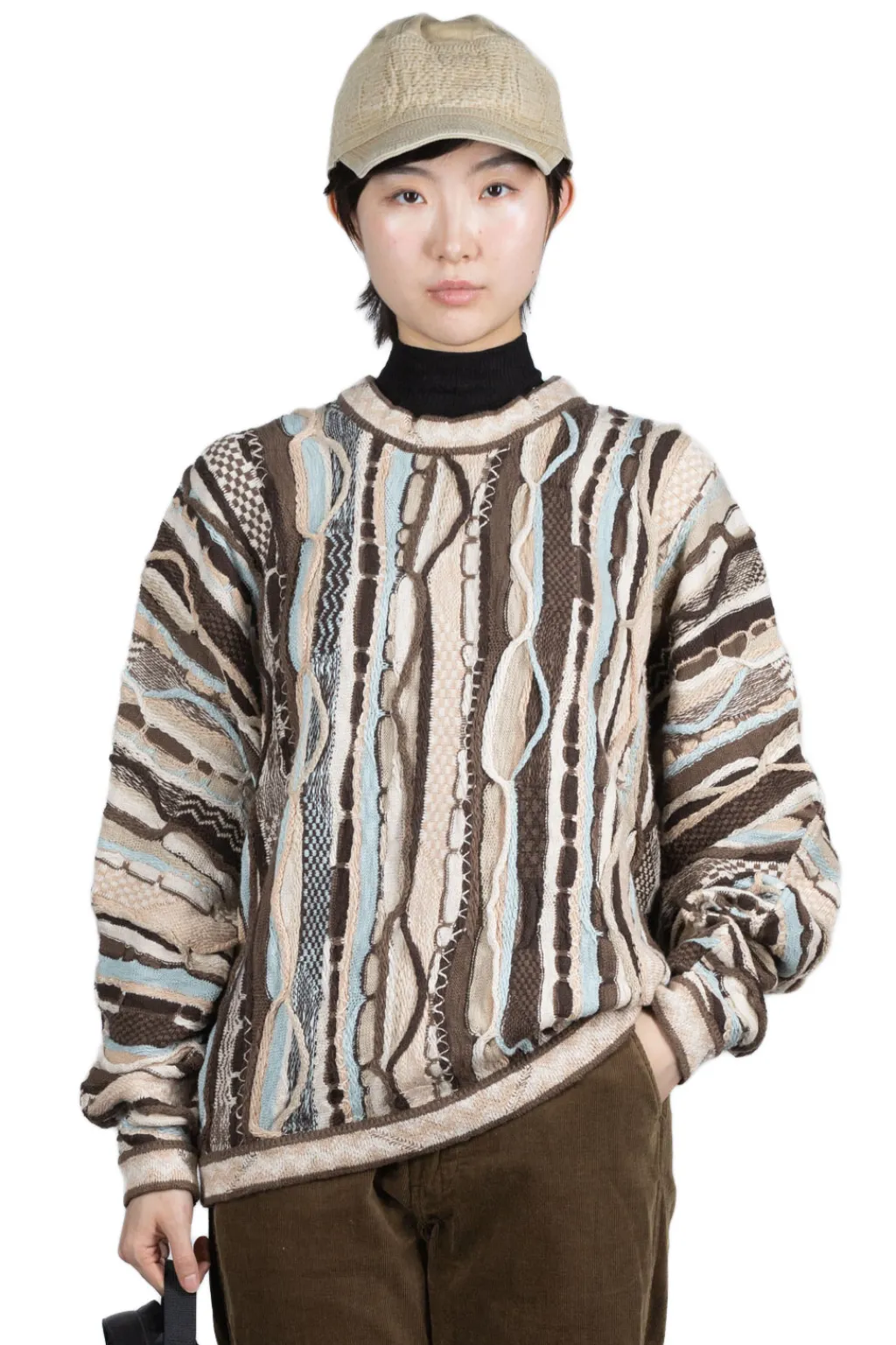 Fashion Kapital 7G Knit GAUDY Crew Sweater - Brown