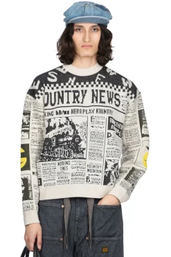 Fashion Kapital 8G Knit NEWSPAPER Crew Sweater (KOUNTRY NEWS) - Natural