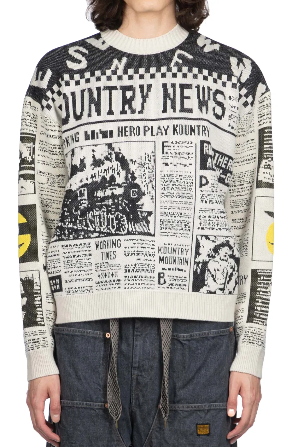 Fashion Kapital 8G Knit NEWSPAPER Crew Sweater (KOUNTRY NEWS) - Natural