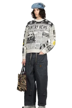 Fashion Kapital 8G Knit NEWSPAPER Crew Sweater (KOUNTRY NEWS) - Natural