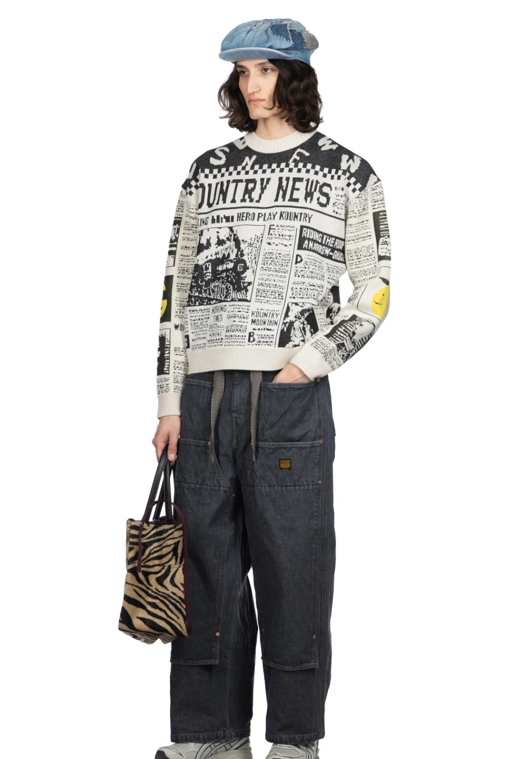 Fashion Kapital 8G Knit NEWSPAPER Crew Sweater (KOUNTRY NEWS) - Natural