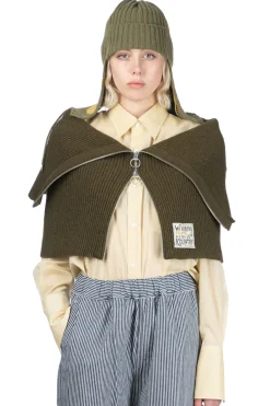 Best Kapital 7G Rib Knit ZIP UP Cape - Khaki