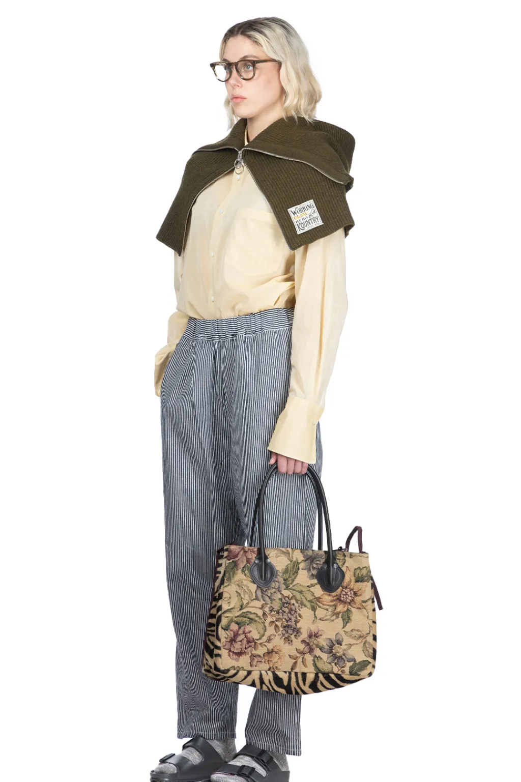 Best Kapital 7G Rib Knit ZIP UP Cape - Khaki