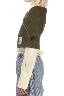 Best Kapital 7G Rib Knit ZIP UP Cape - Khaki