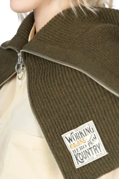 Best Kapital 7G Rib Knit ZIP UP Cape - Khaki