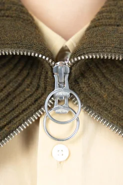Best Kapital 7G Rib Knit ZIP UP Cape - Khaki