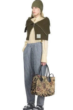 Best Kapital 7G Rib Knit ZIP UP Cape - Khaki