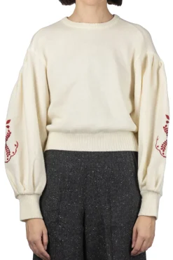 Fashion Kapital 7G Wool BOUFFANT Sleeve Sweater (LATVIA Embroidery) - Natural