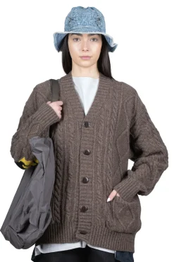 Sale Kapital 5G Wool Cable Knit Elbow-CAPITAL Cardigan - Mocha Brown