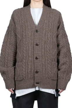 Sale Kapital 5G Wool Cable Knit Elbow-CAPITAL Cardigan - Mocha Brown