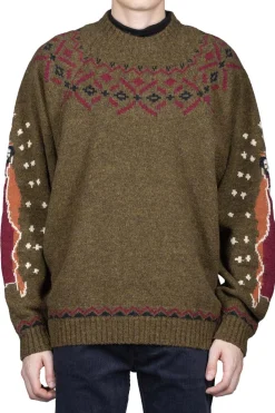 Hot Kapital 5G Wool Elbow VIRGIN MARY Nordic Sweater - Khaki