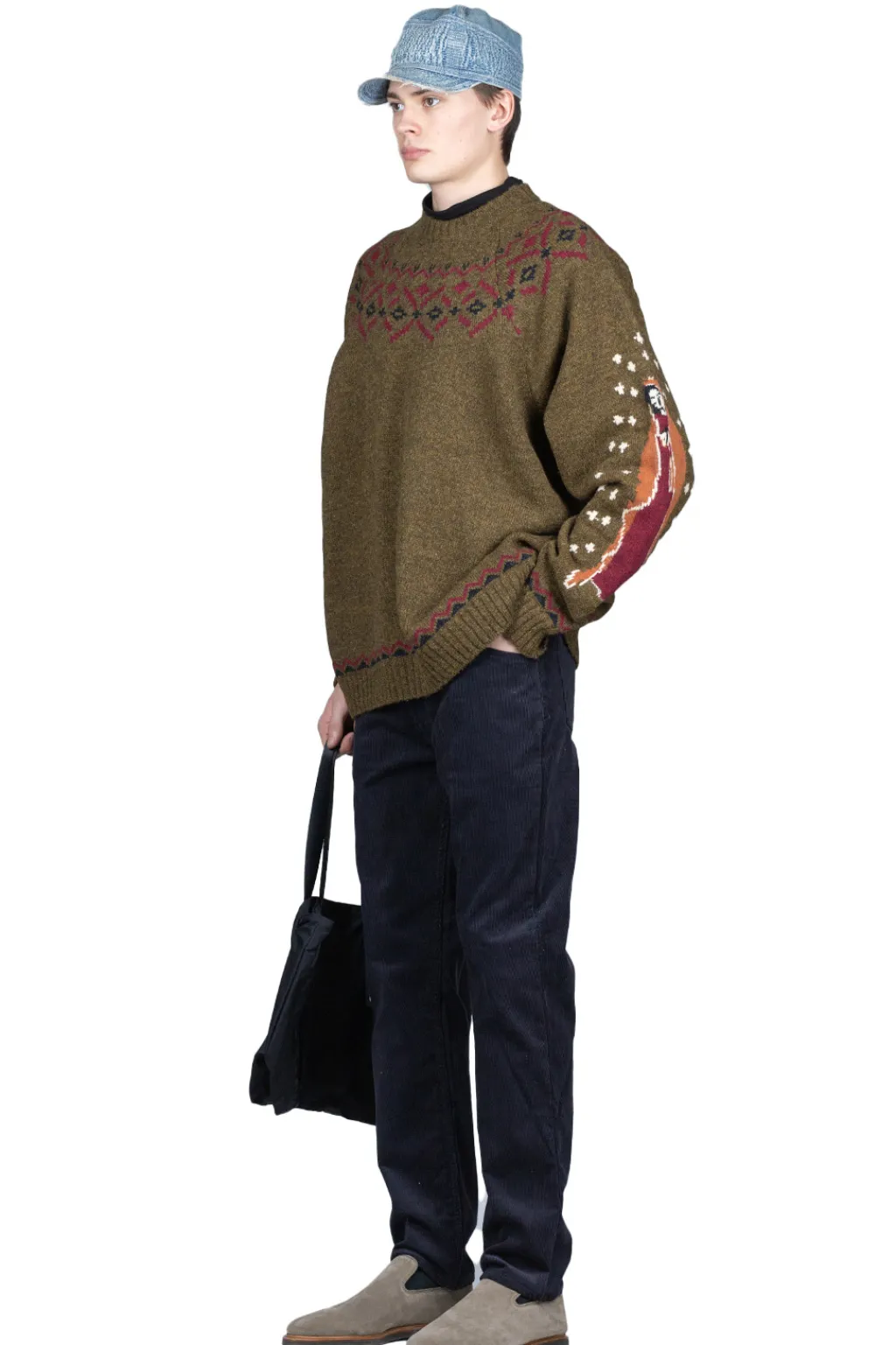 Hot Kapital 5G Wool Elbow VIRGIN MARY Nordic Sweater - Khaki