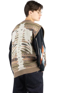 Outlet Kapital 7G Wool FairIsle BONE Vest - Orange