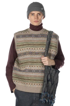 Hot Kapital 7G Wool FairIsle BONE Vest - Sax