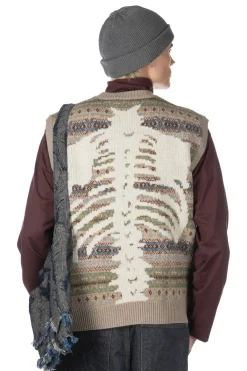 Hot Kapital 7G Wool FairIsle BONE Vest - Sax